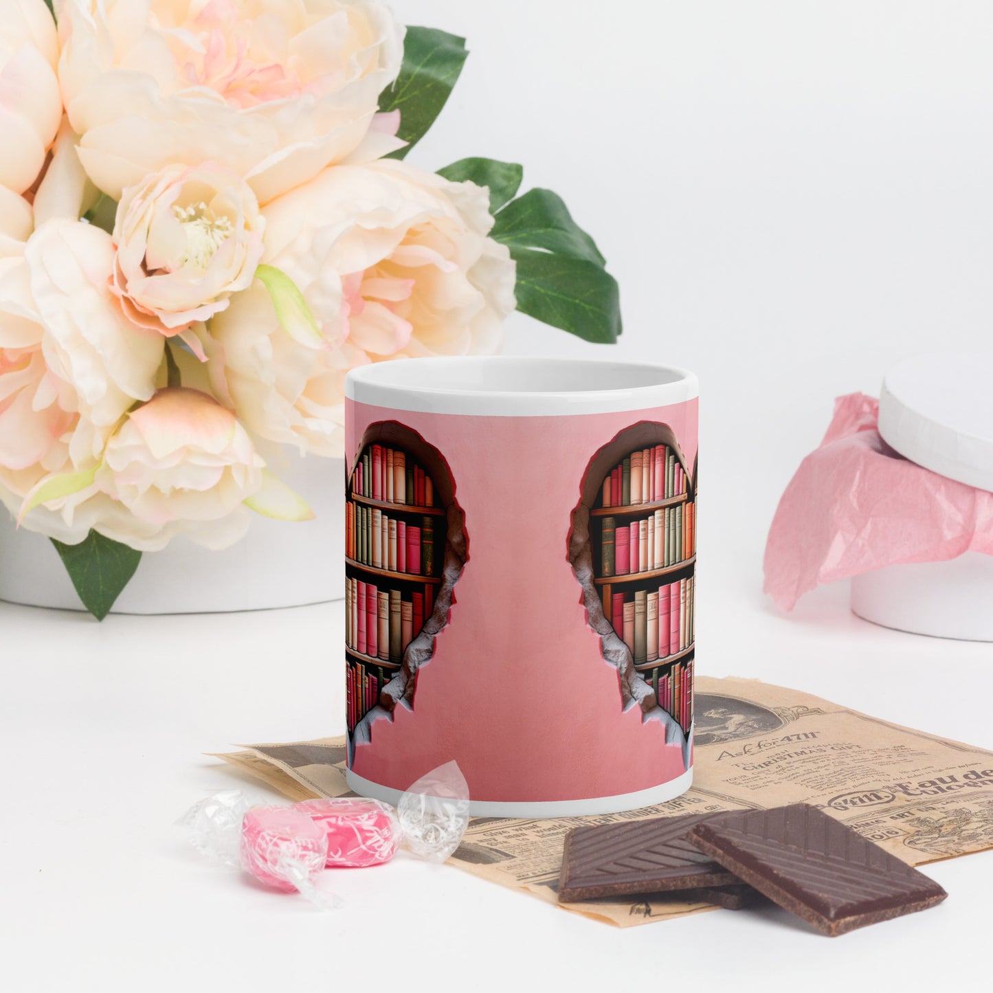 3D Pink Hearts Book Lovers Mug