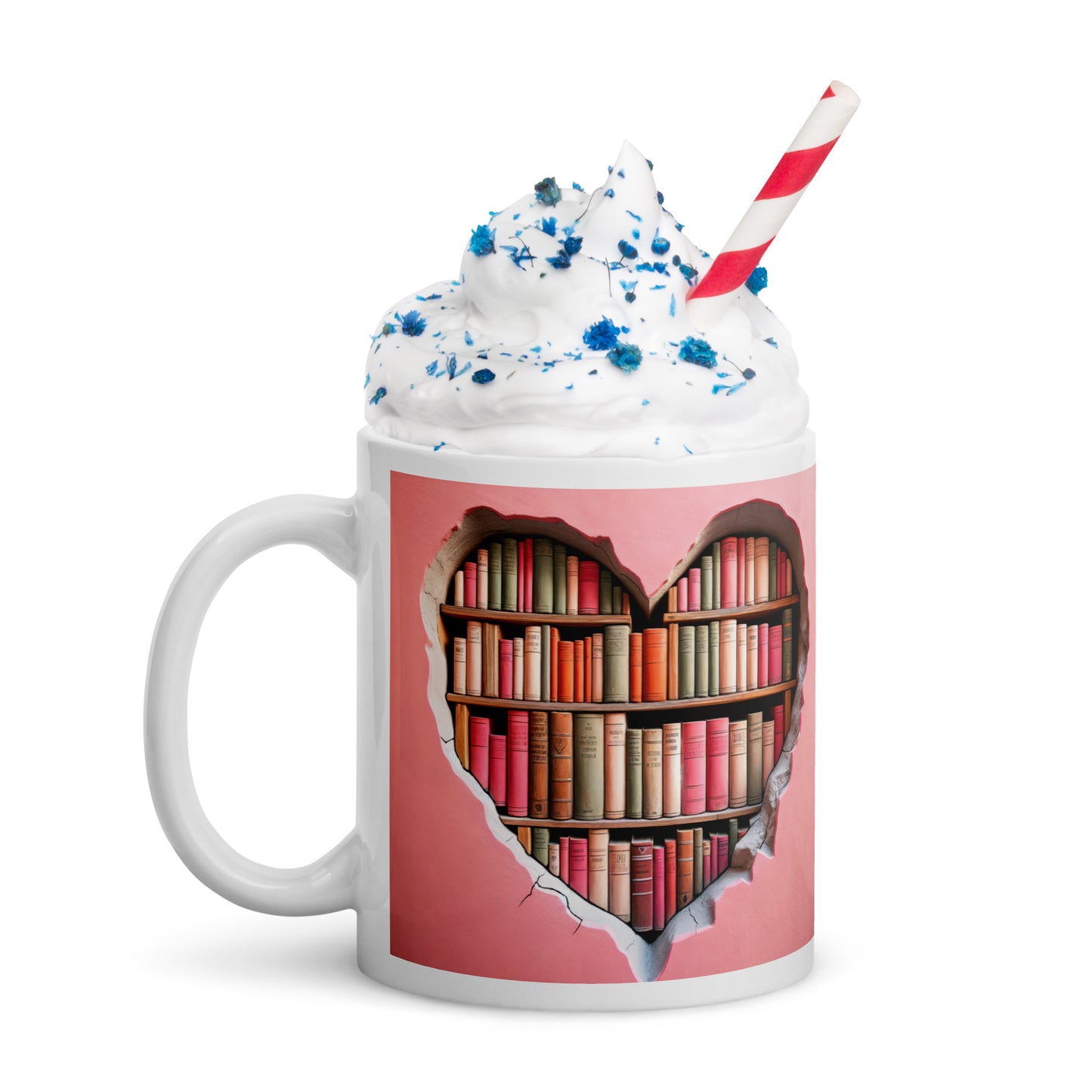 3D Pink Hearts Book Lovers Mug