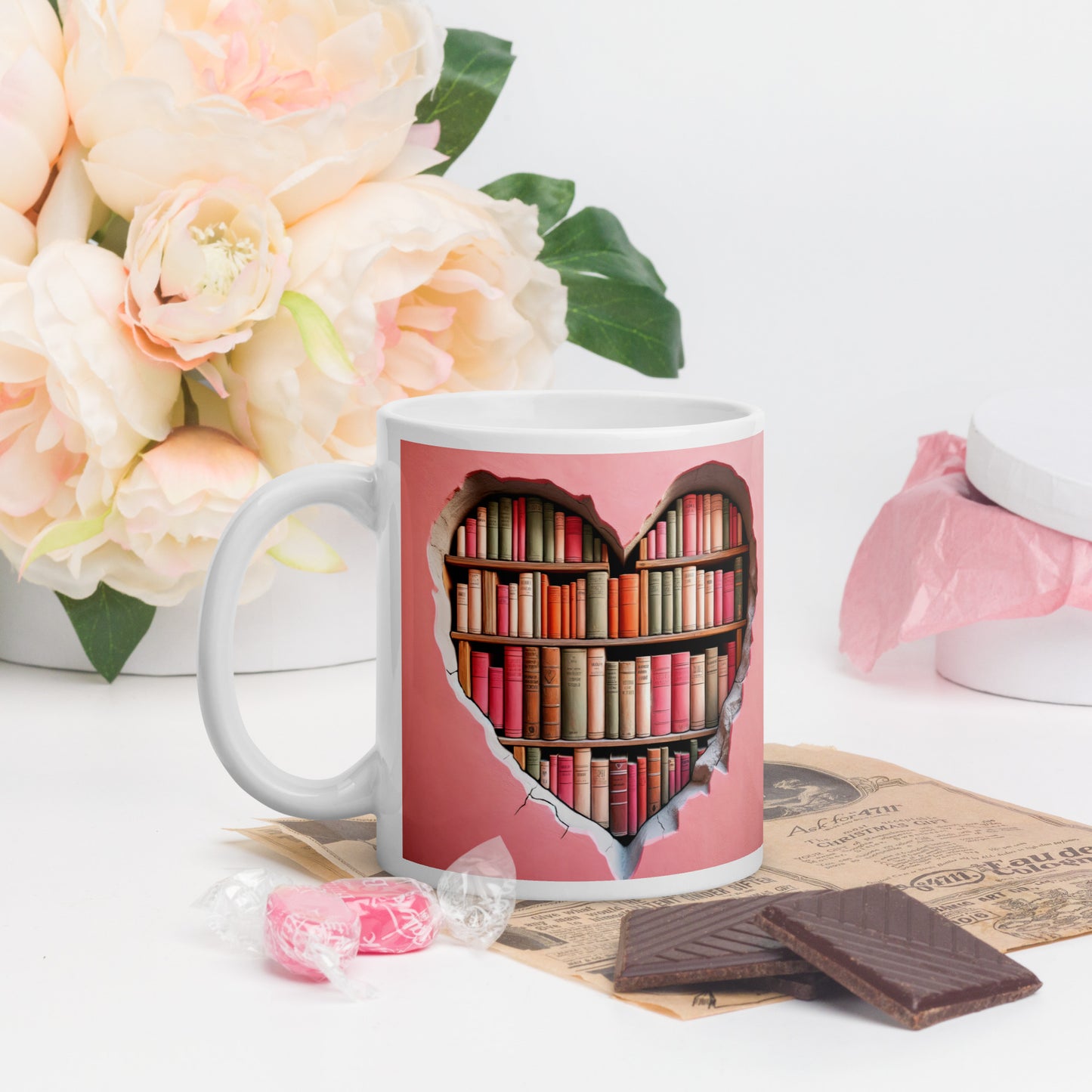 3D Pink Hearts Book Lovers Mug