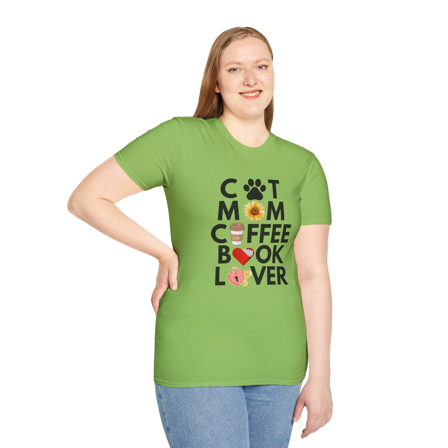 Cat Mom Book Coffee Lovers Soft T-Shirt