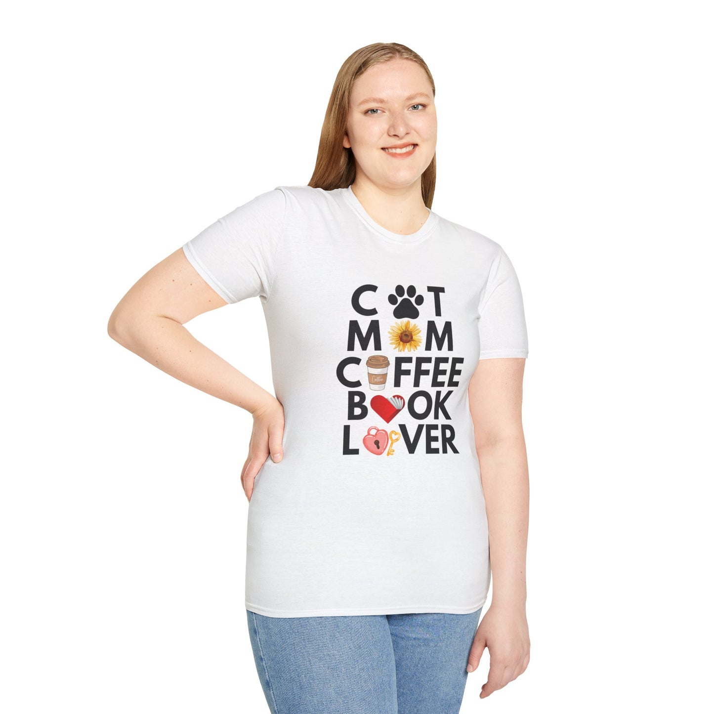 Cat Mom Book Coffee Lovers Soft T-Shirt