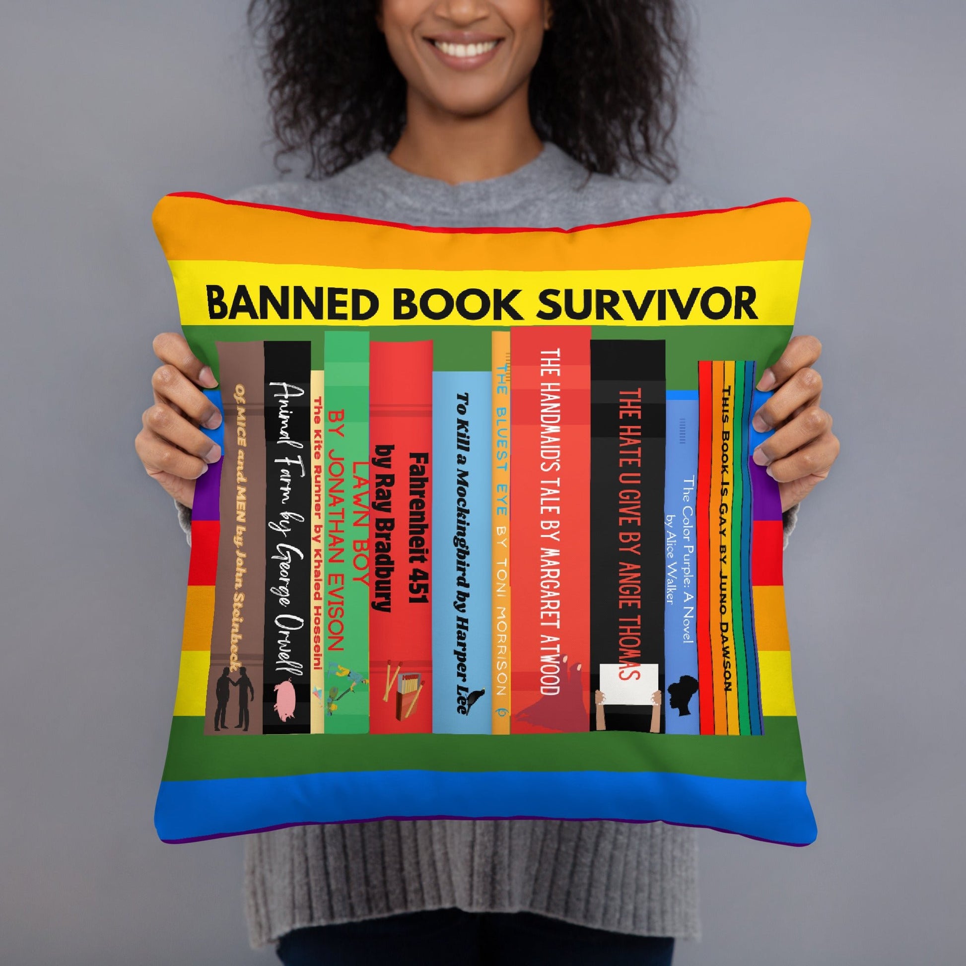 Banned Book Survivor Rainbow Pillow - Kindle Crack