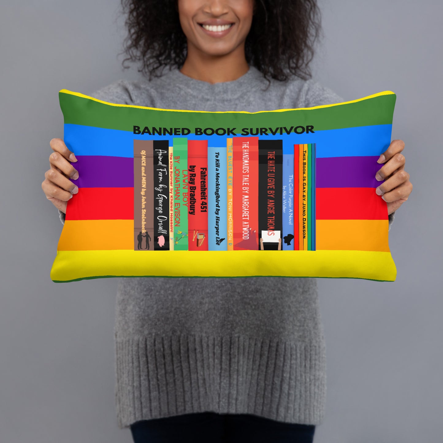 Banned Book Survivor Rainbow Pillow - Kindle Crack