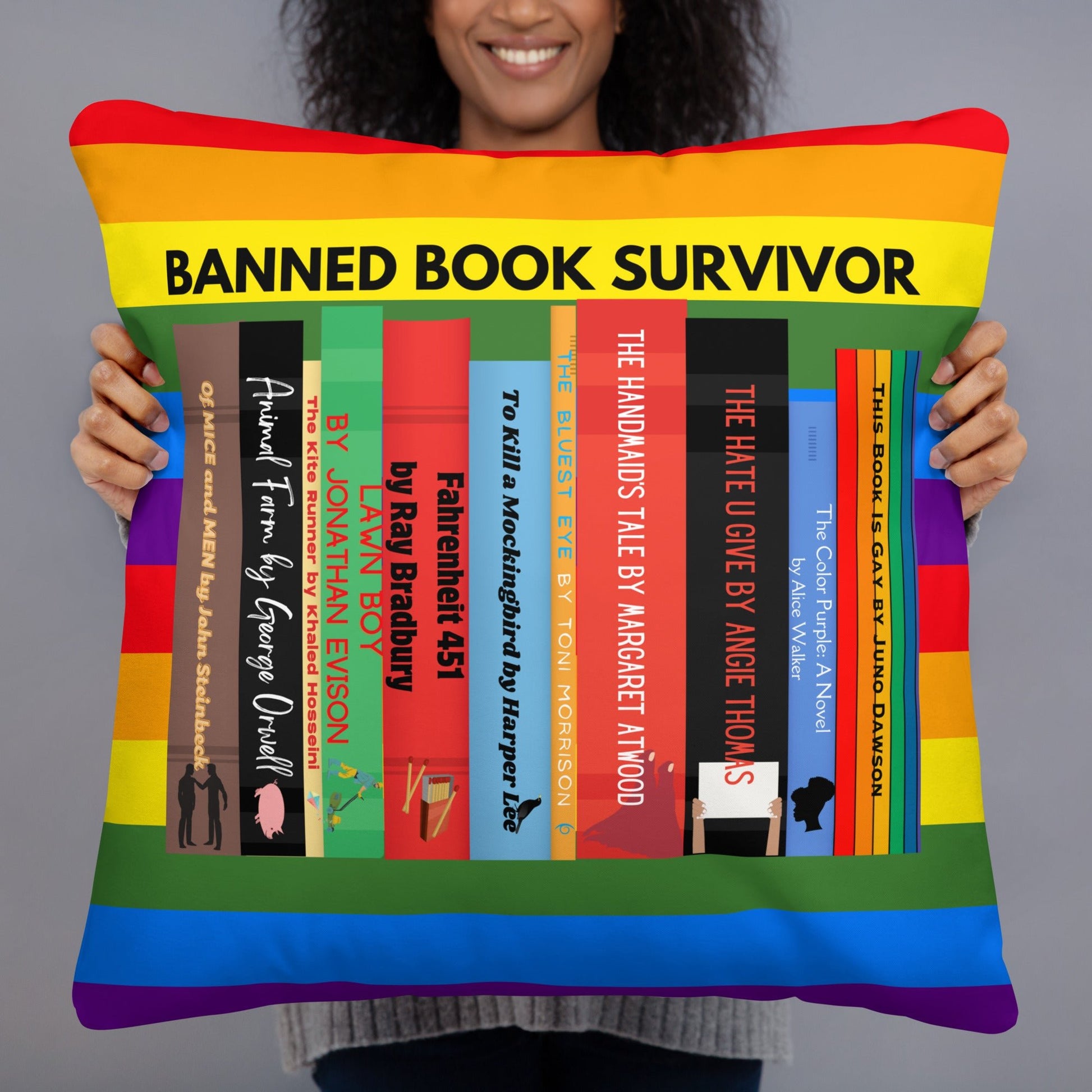 Banned Book Survivor Rainbow Pillow - Kindle Crack