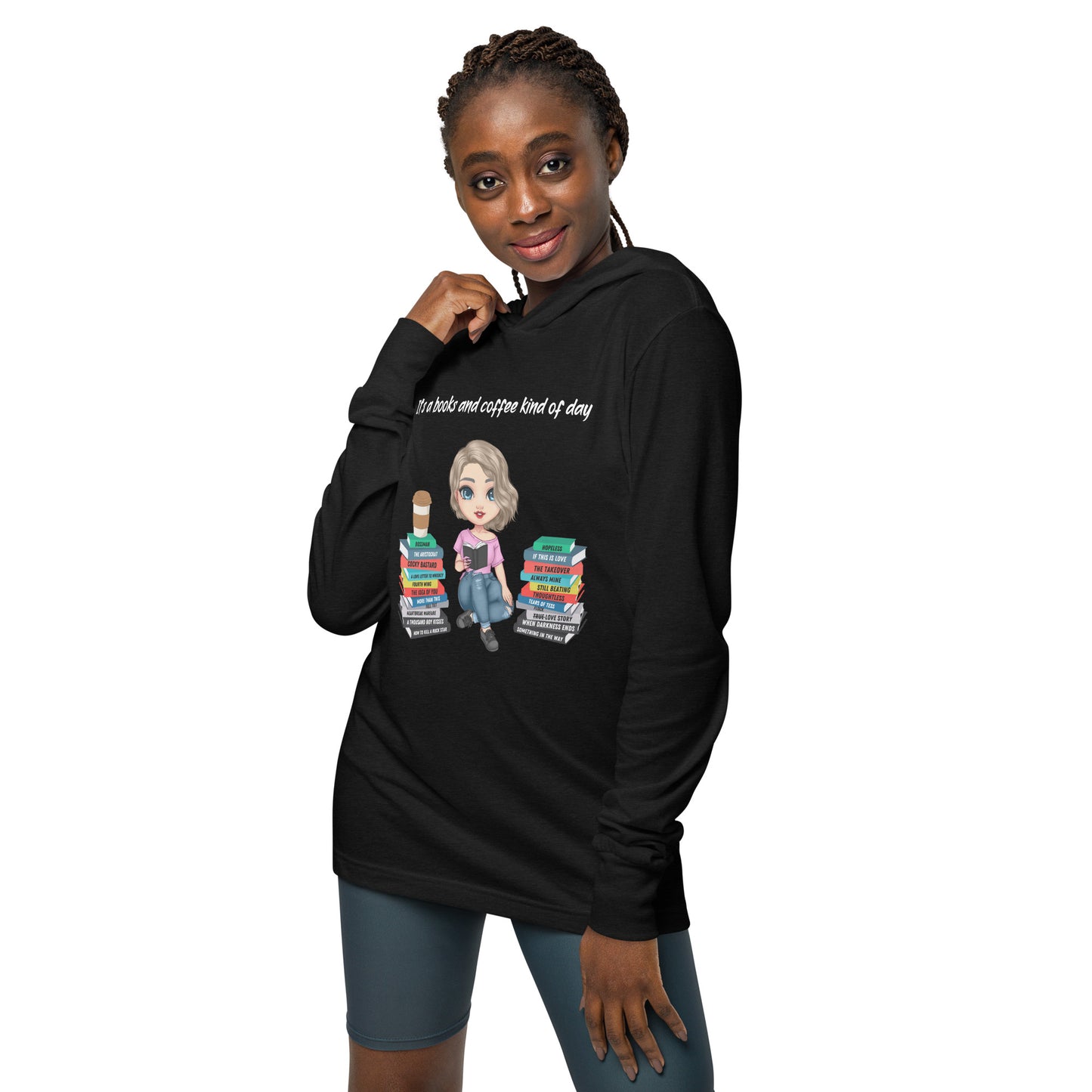 Personalized Books & Coffee Day Long Sleeve Hoodie T-Shirt