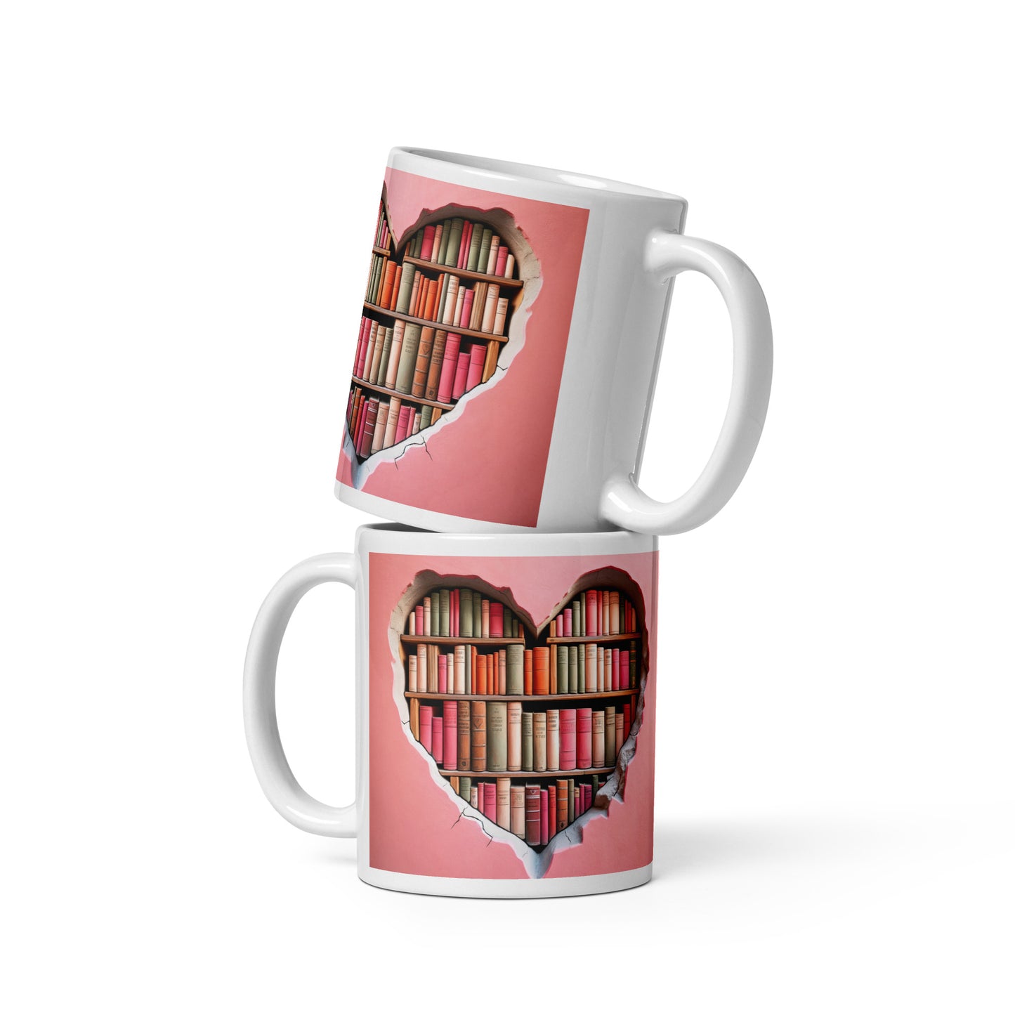 3D Pink Hearts Book Lovers  Mug