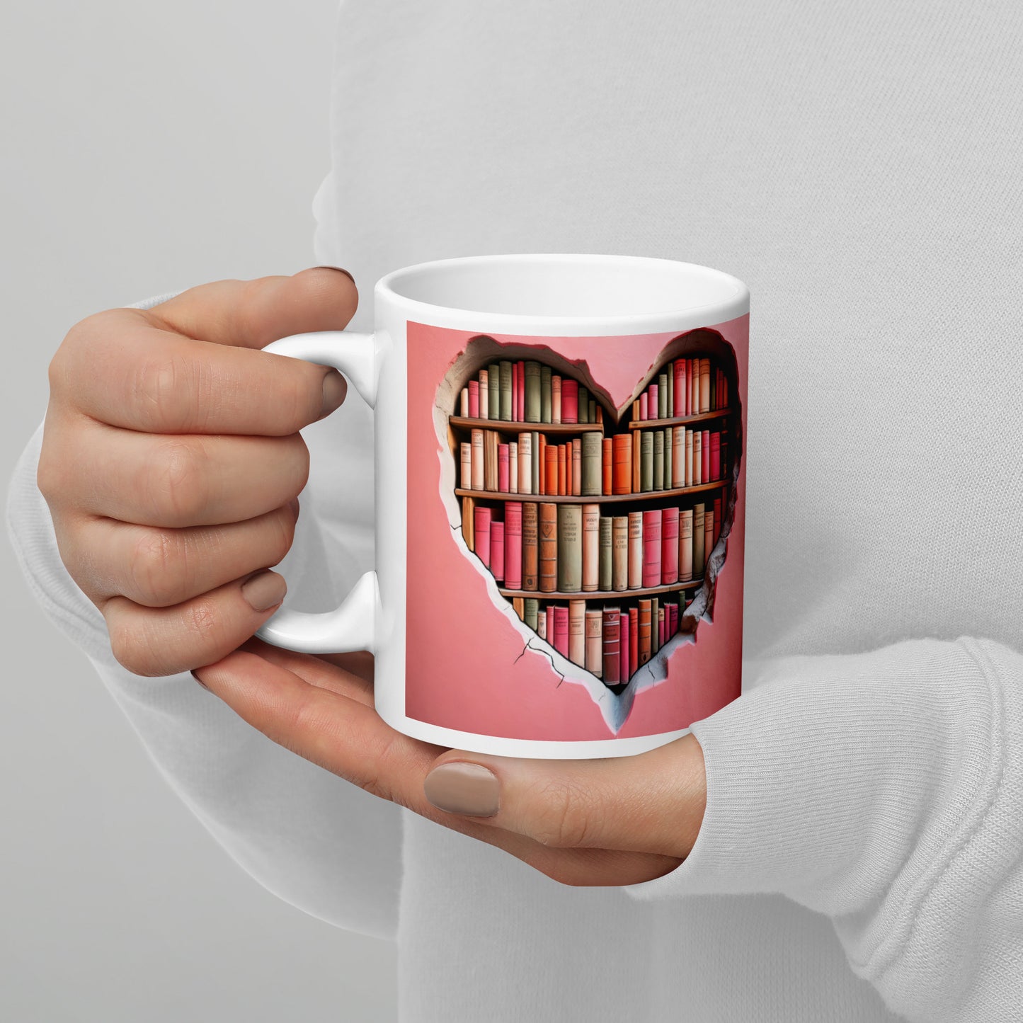 3D Pink Hearts Book Lovers  Mug