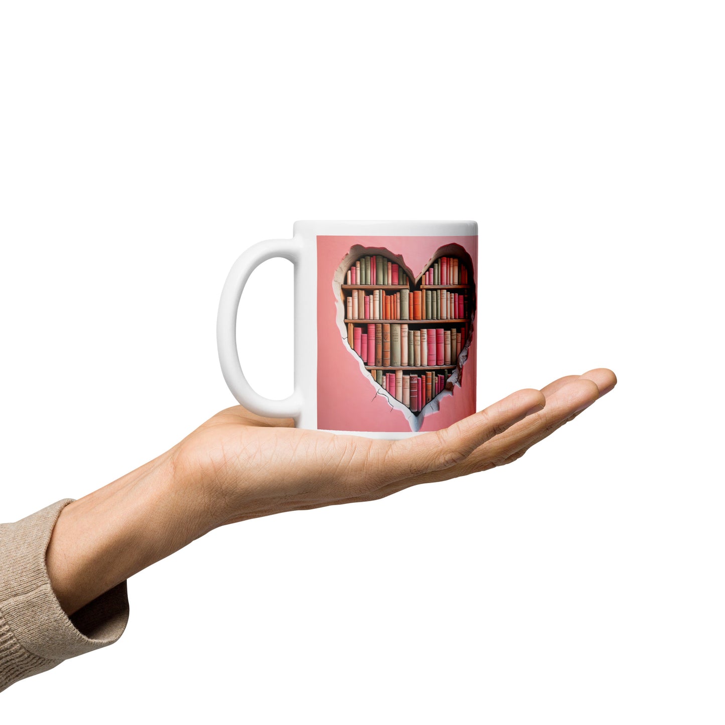 3D Pink Hearts Book Lovers  Mug