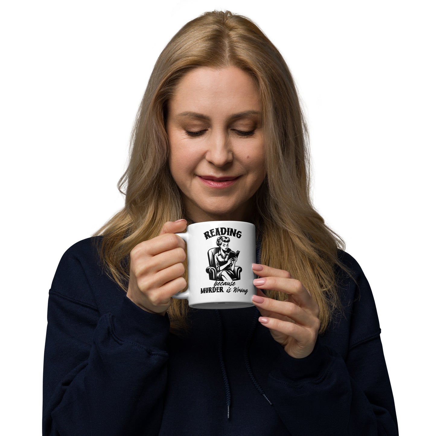 Reading Because Murder is Wrong Book Mug