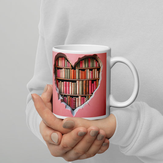 3D Pink Hearts Book Lovers  Mug