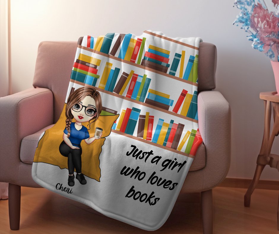 Personalized Just a Girl who Loves Books Velveteen Plush Blanket - Kindle Crack