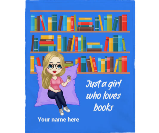 Personalized Just a Girl who Loves Books Velveteen Plush Blanket - Kindle Crack